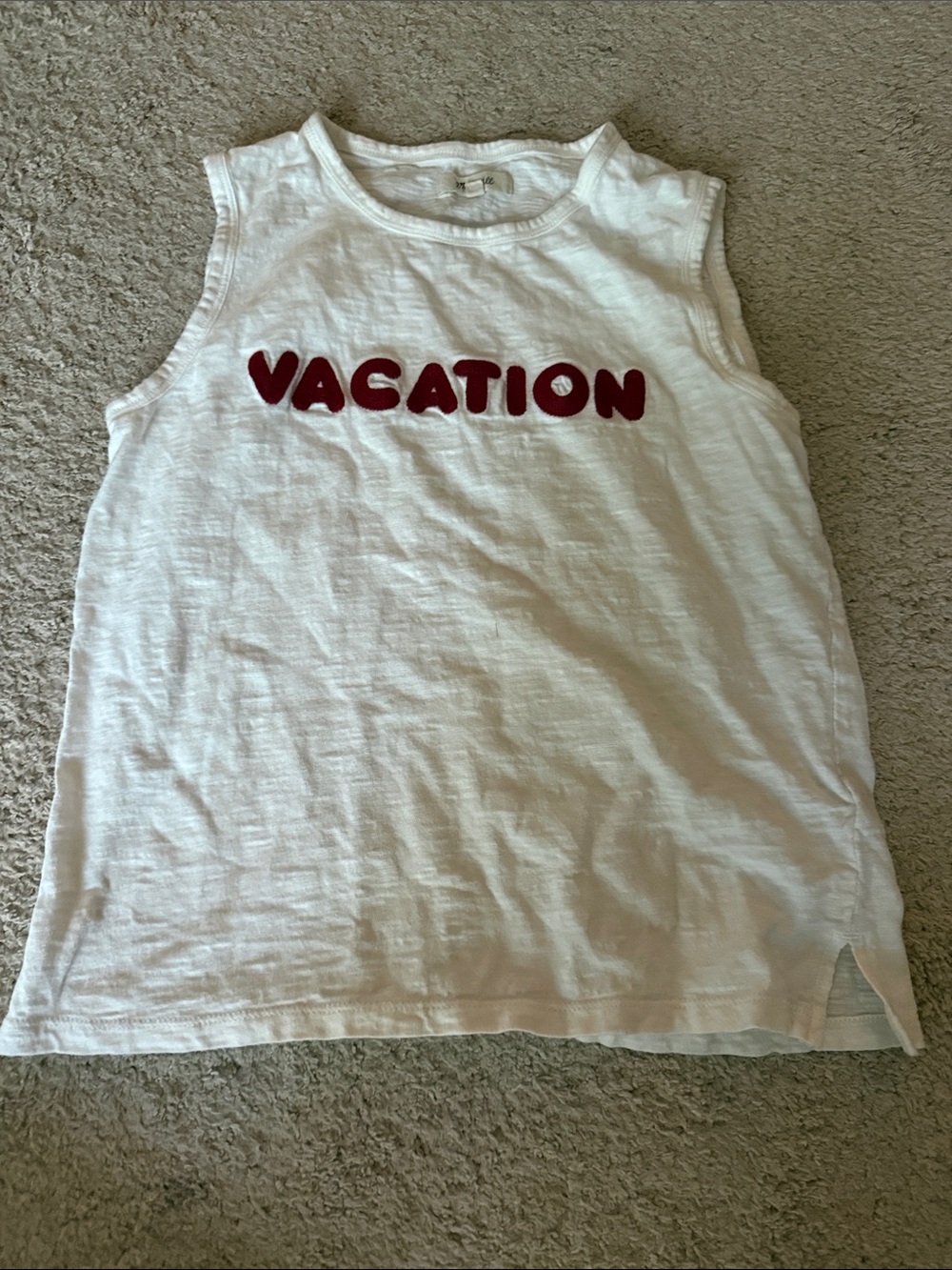 Madewell xs  White Tank Top with Red "VACATION" Applique